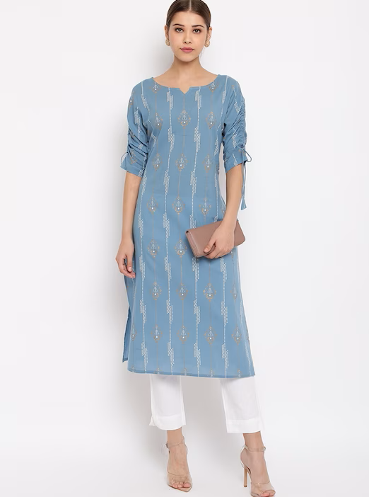 Blue Printed Straight Kurta