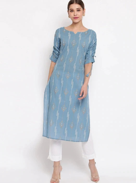 Blue Printed Straight Kurta