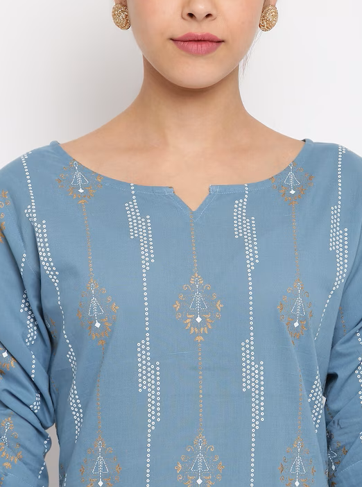 Blue Printed Straight Kurta