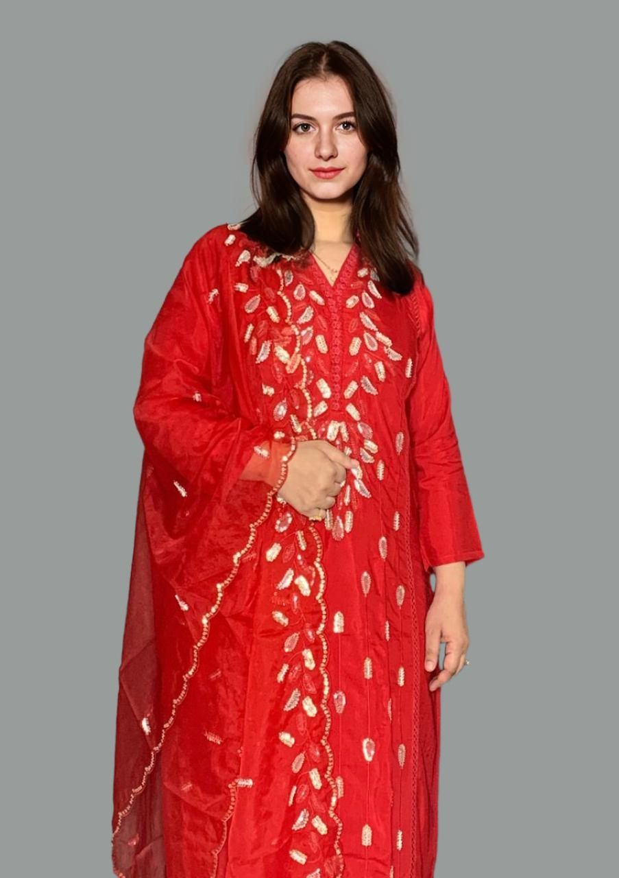 Heavy Embroidered Red Stitched Suit