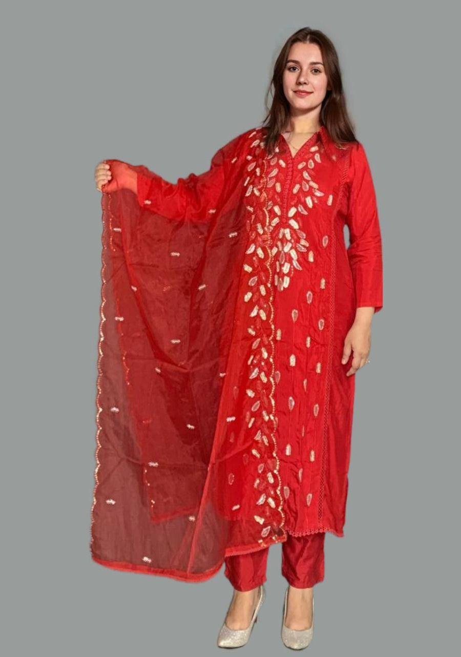 Heavy Embroidered Red Stitched Suit