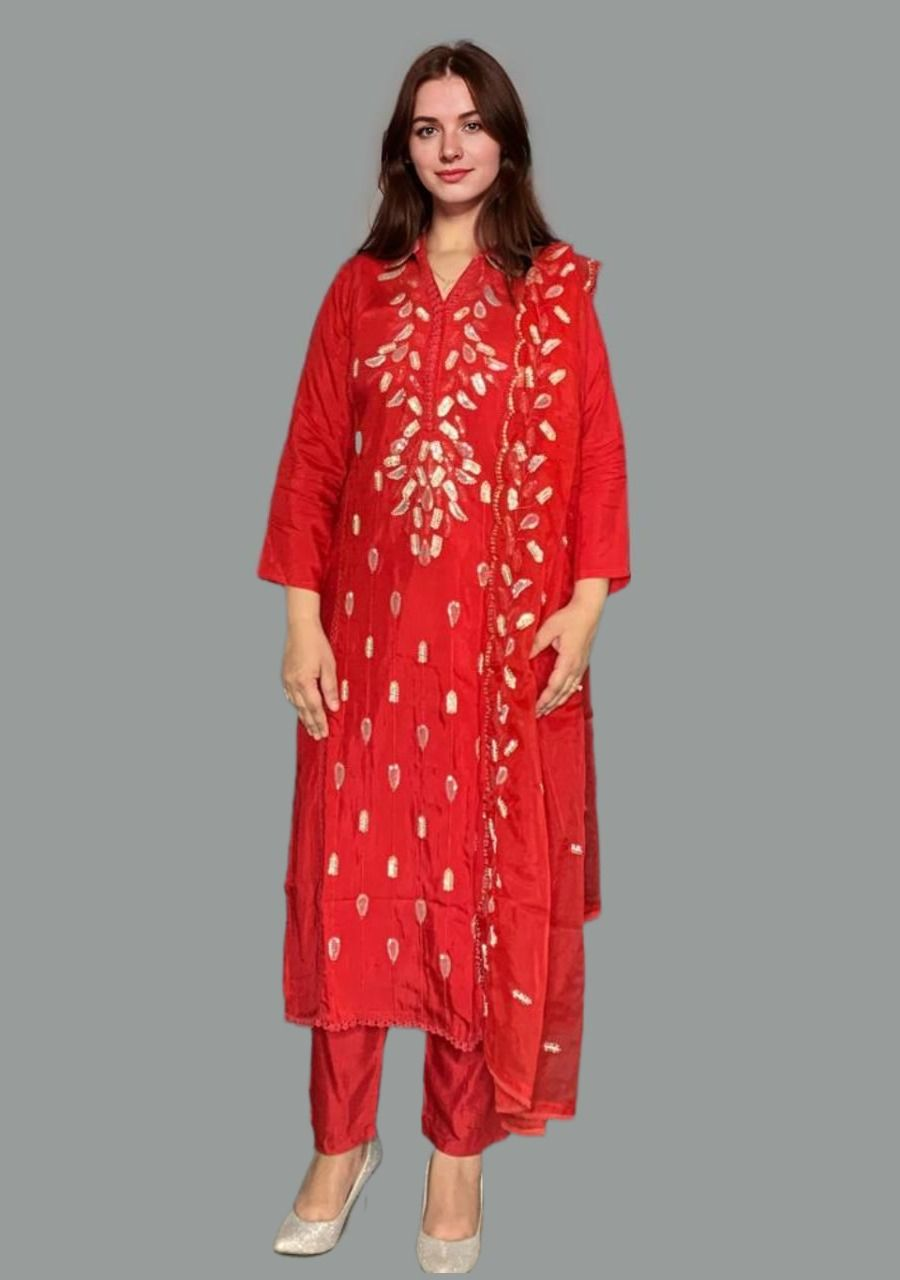 Heavy Embroidered Red Stitched Suit
