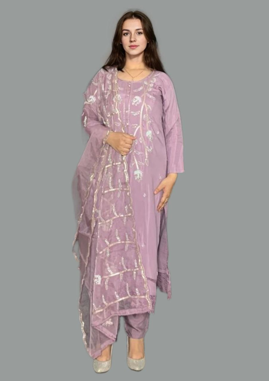 Heavy Embroidered Purple Stitched Suit