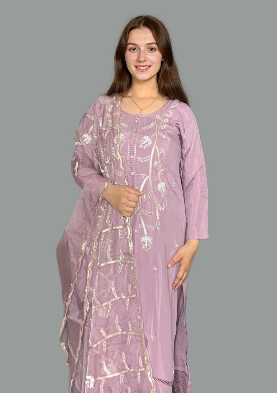 Heavy Embroidered Purple Stitched Suit