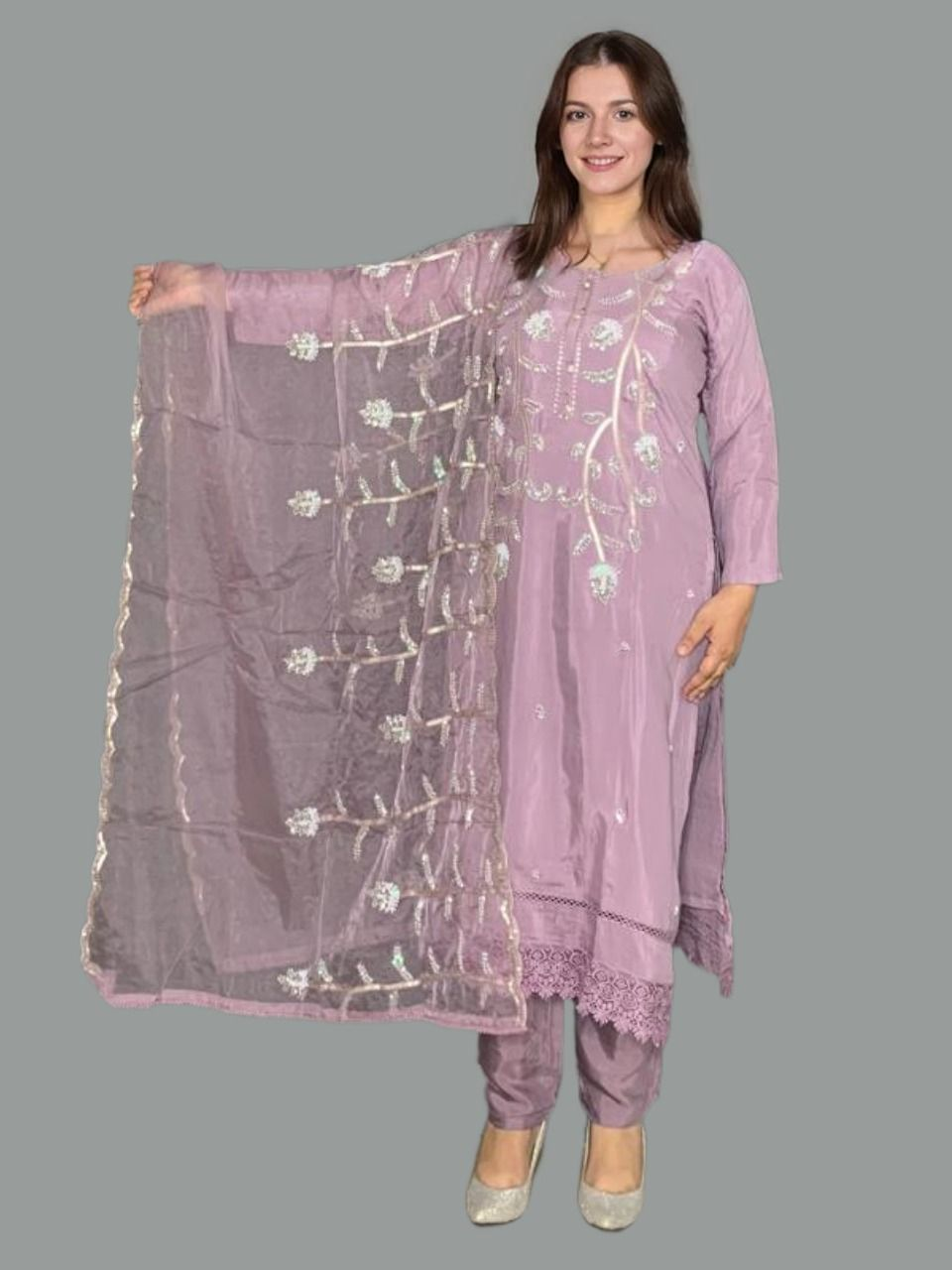 Heavy Embroidered Purple Stitched Suit