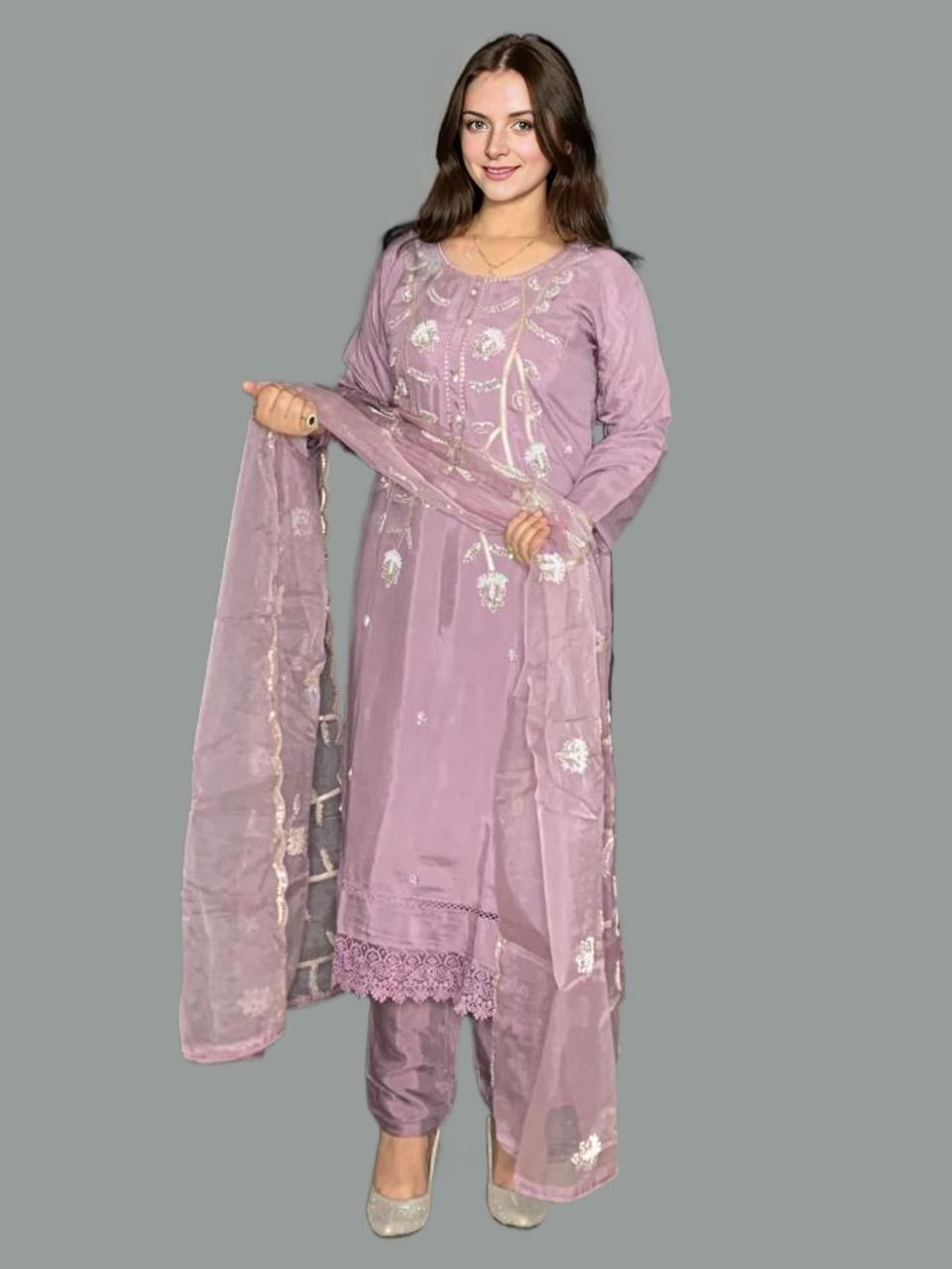 Heavy Embroidered Purple Stitched Suit
