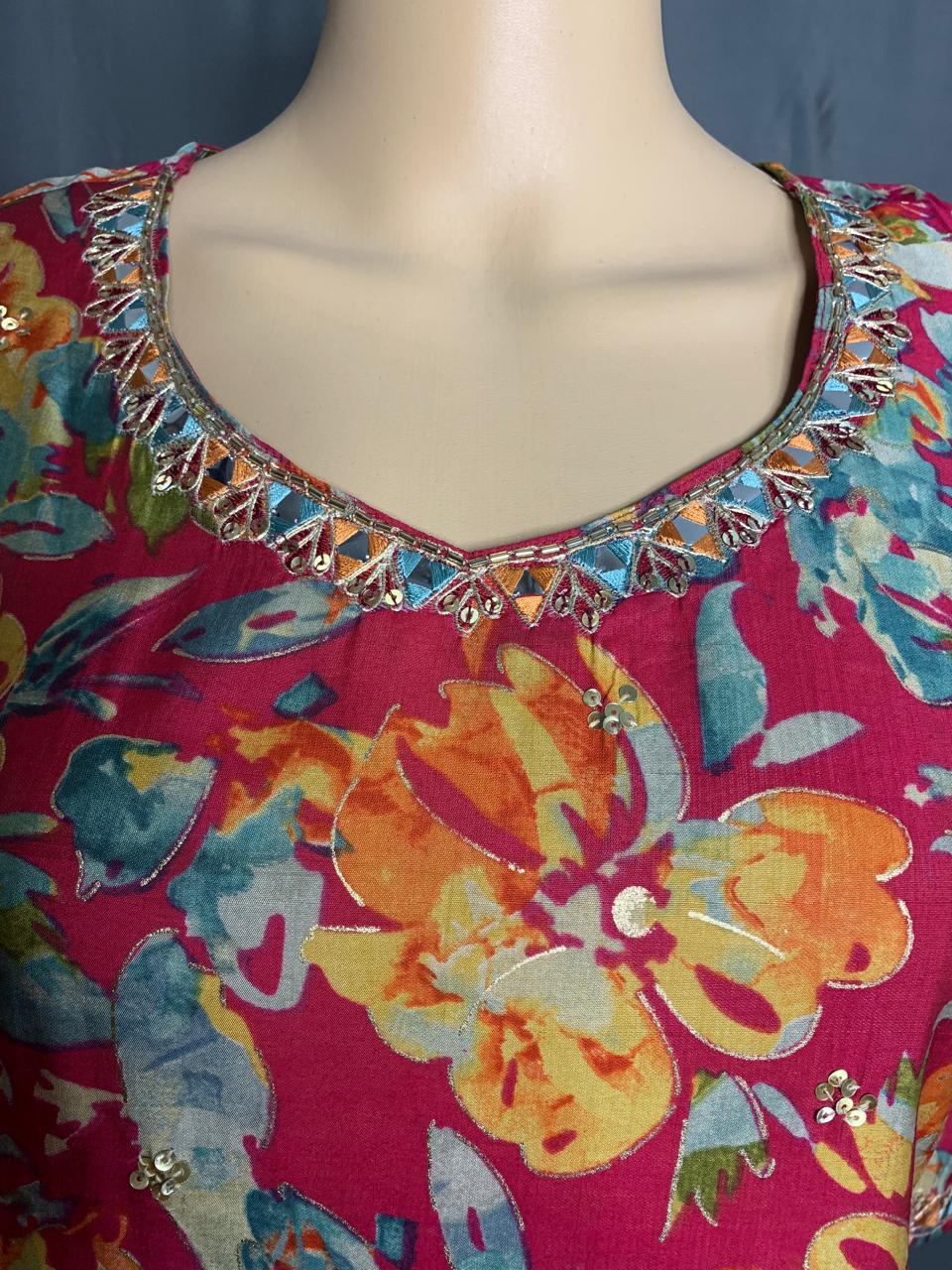Muslin Silk Kurti with Elegant Embroidery