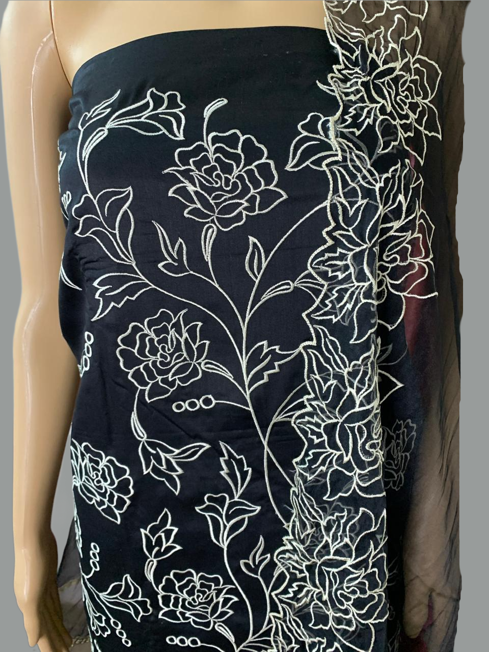 Cotton Silk Unstitched Suit with Organza Dupatta