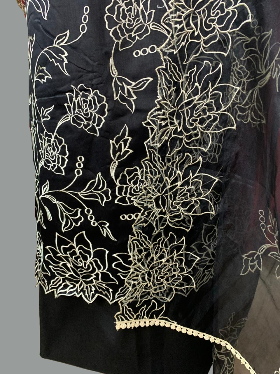 Cotton Silk Unstitched Suit with Organza Dupatta