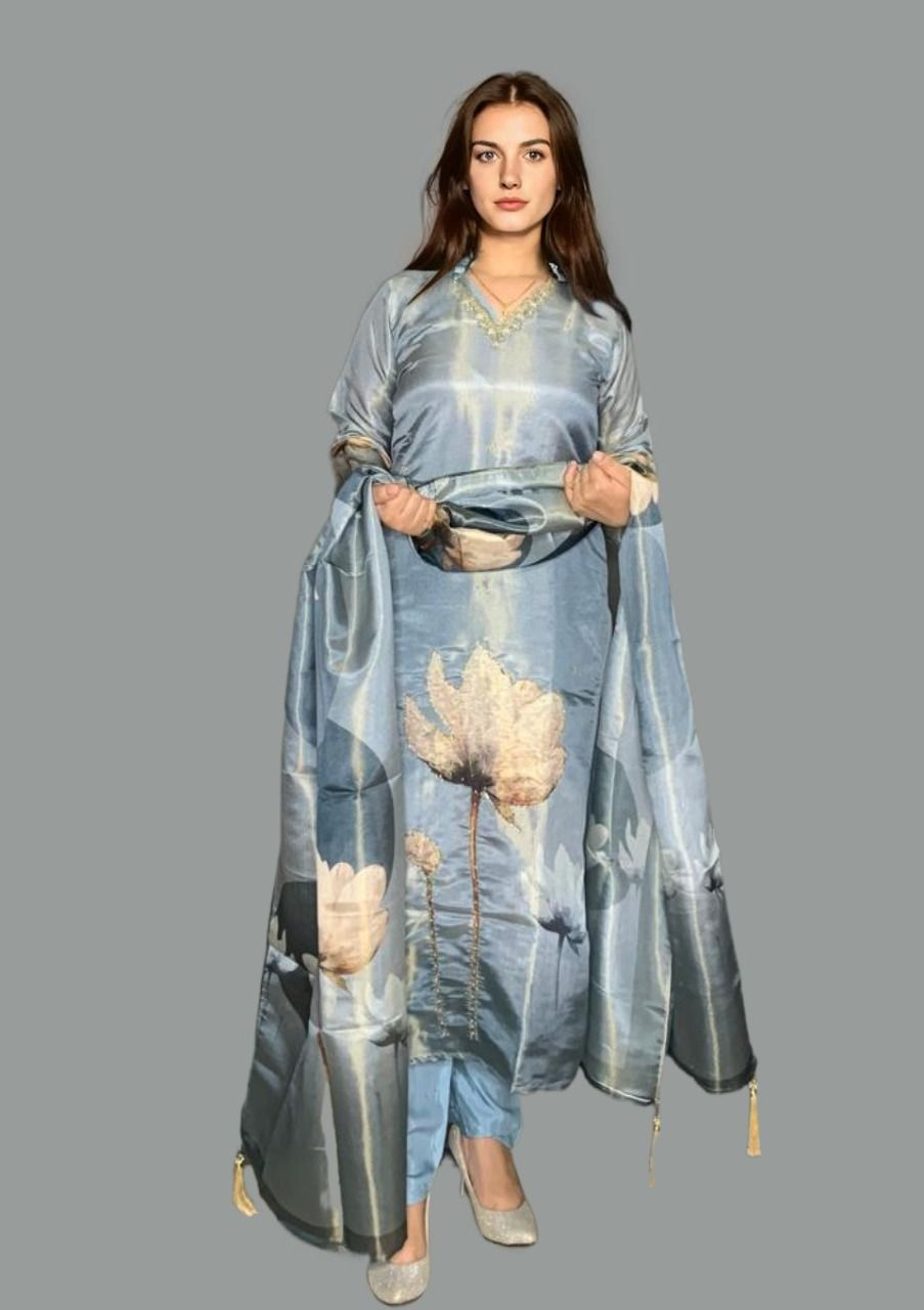 Stitched Designer Suit in Tissue Fabric