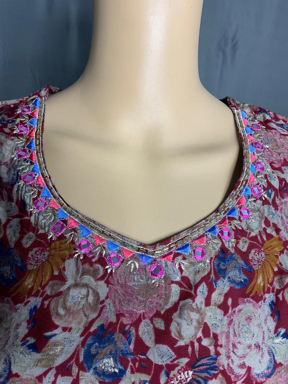 Muslin Silk Kurti with Elegant Embroidery