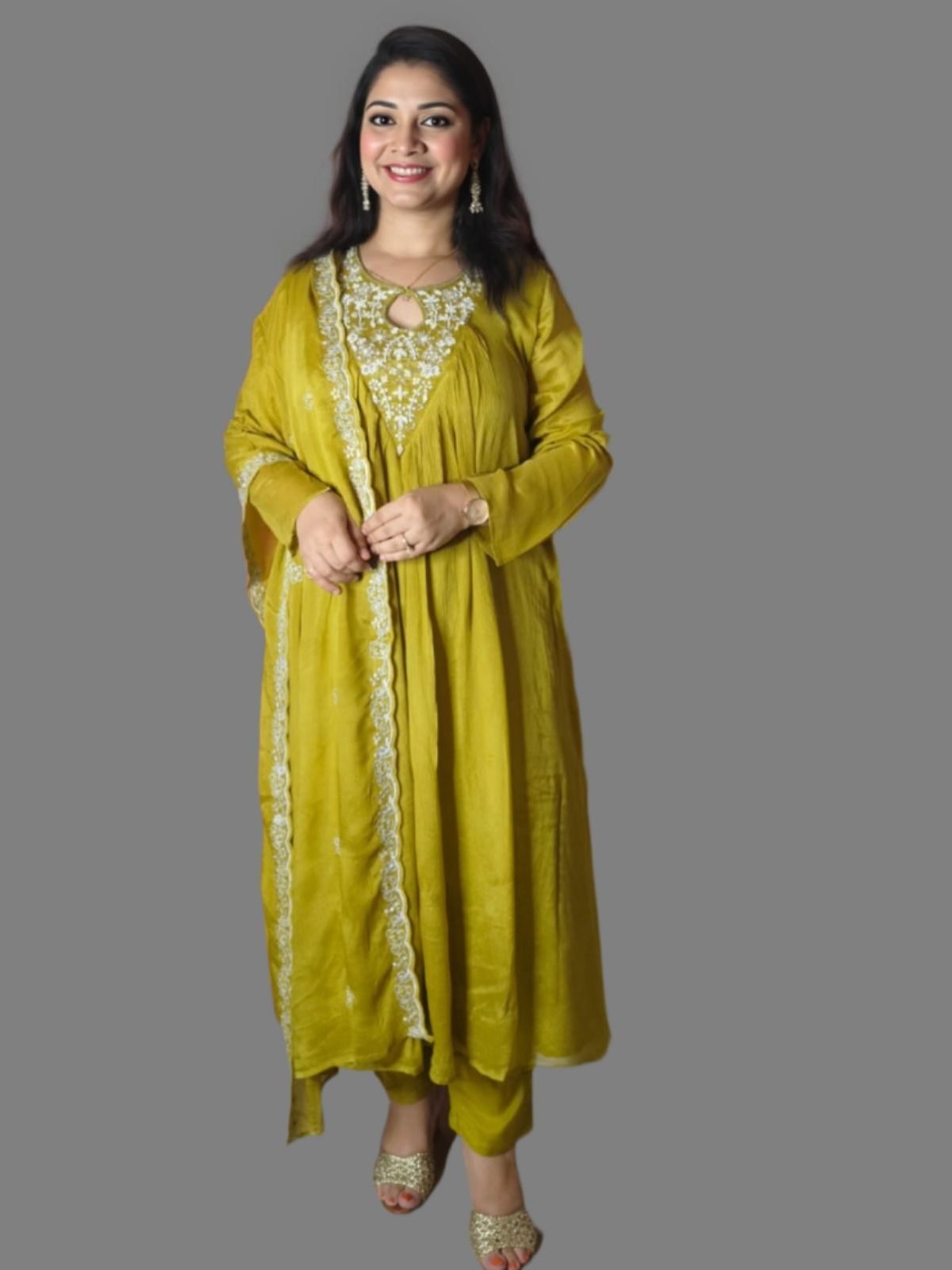 Designer Green Muslin Suit