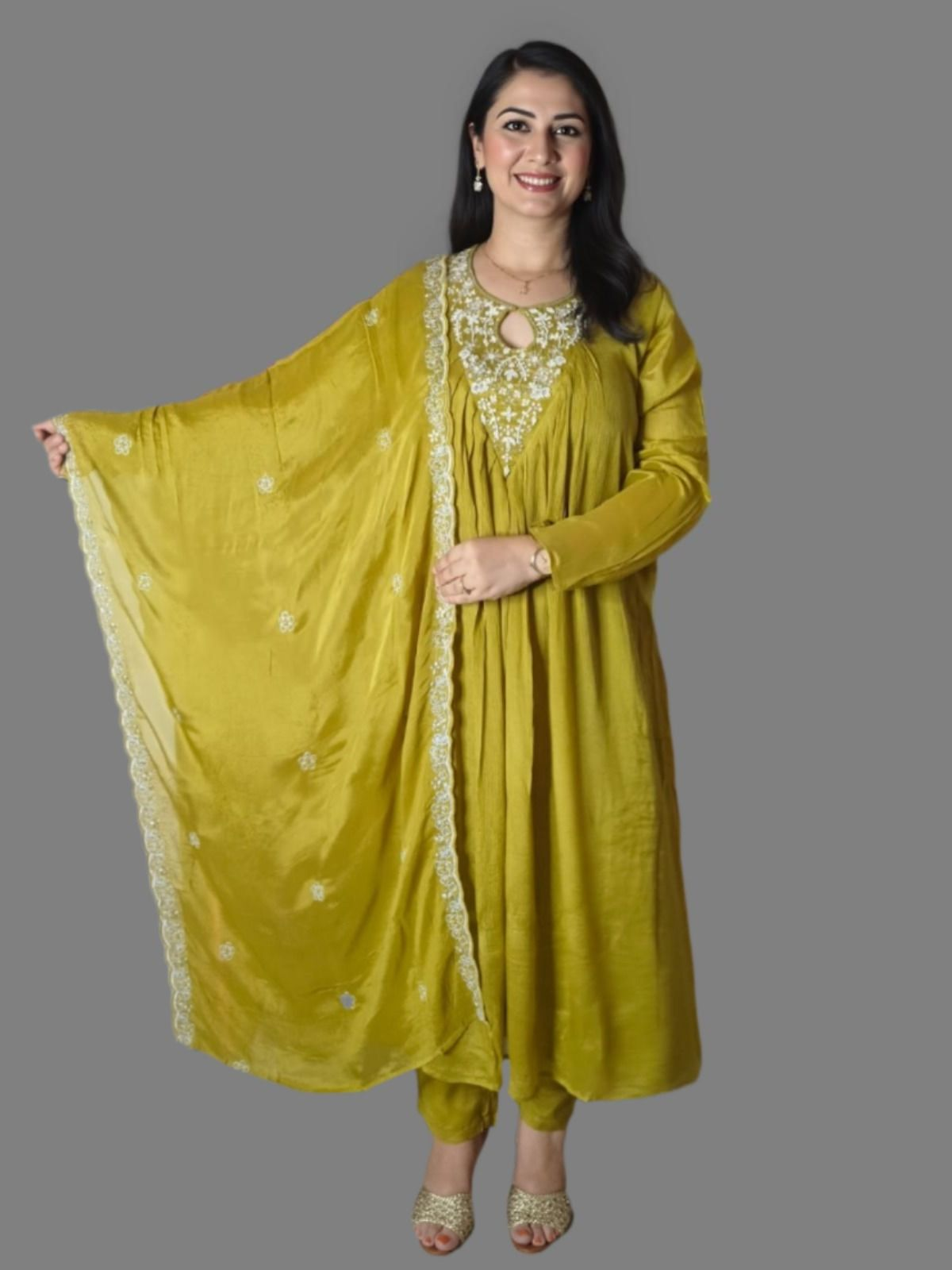 Designer Green Muslin Suit