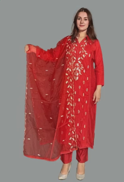 Heavy Embroidered Red Stitched Suit