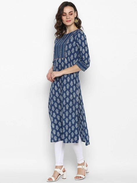 Blue Cotton Block Print Angrakha Kurta