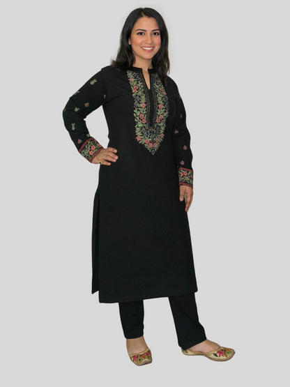 Embroidered Daffodil Wool Suit with Coordinated Shawl