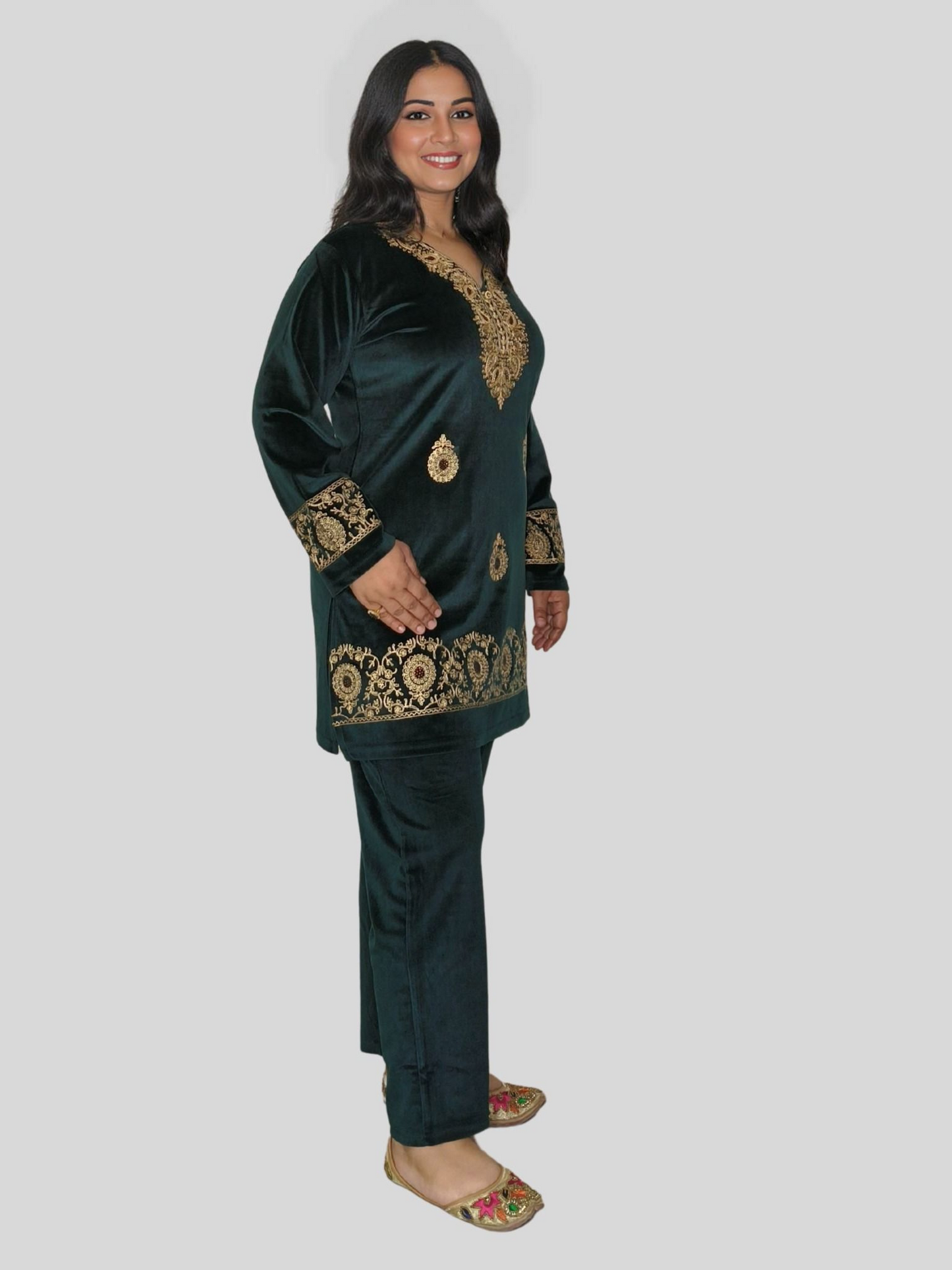 Embroidered Velvet Kurti Set