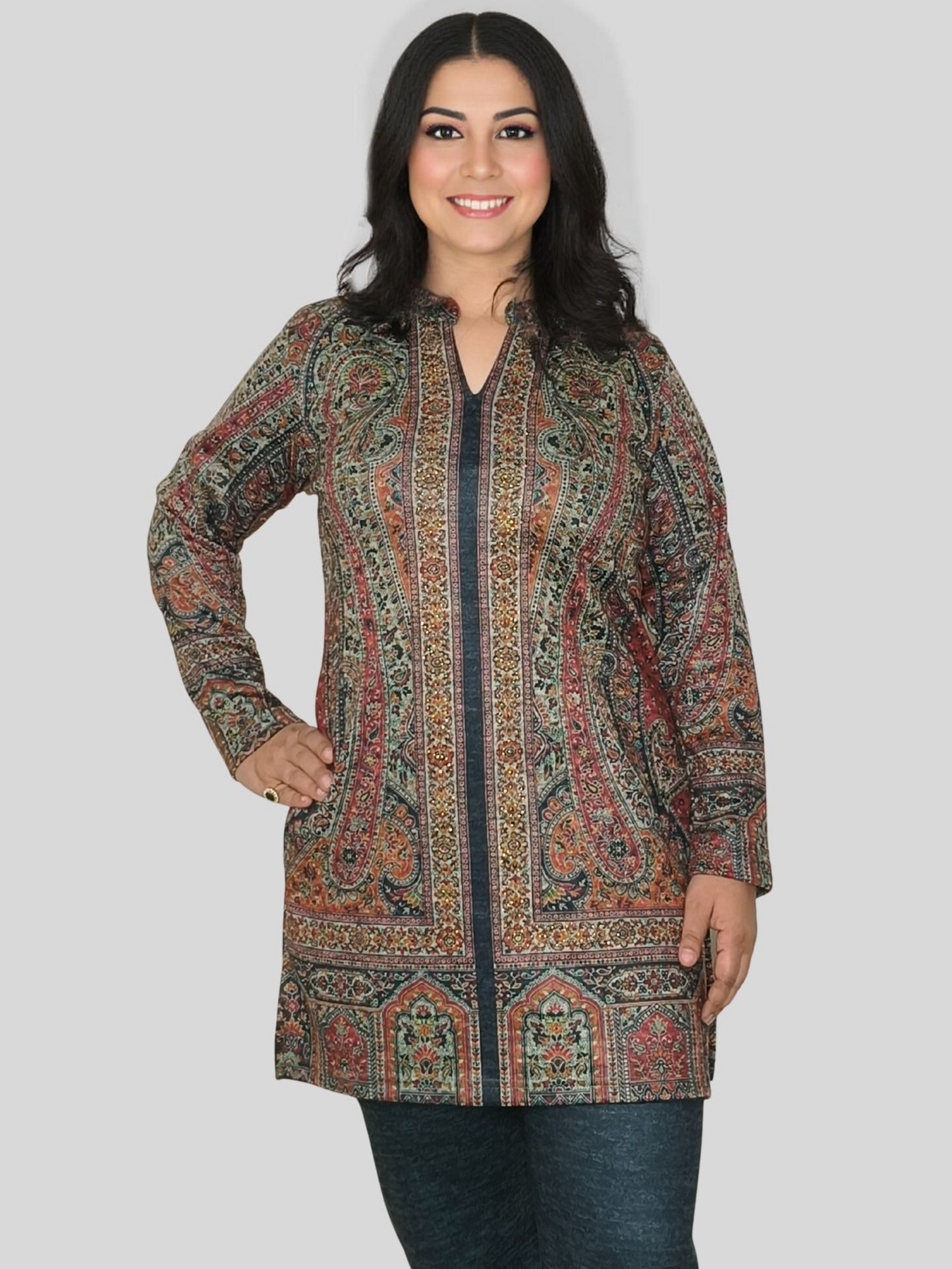 Printed Karachi Wool Co-ord Set with Subtle Detailing