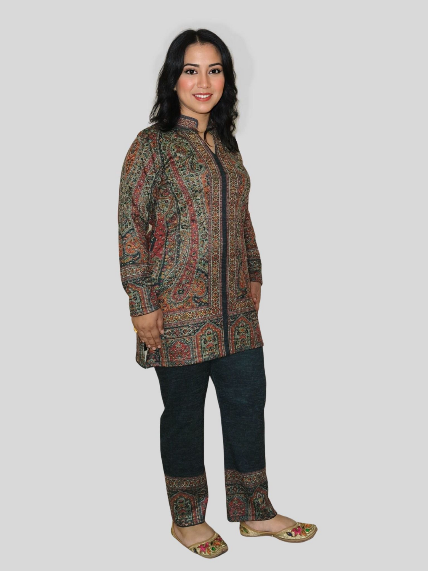 Printed Karachi Wool Co-ord Set with Subtle Detailing