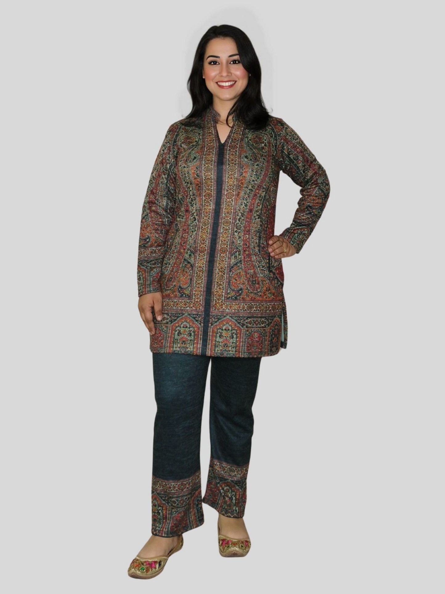 Printed Karachi Wool Co-ord Set with Subtle Detailing