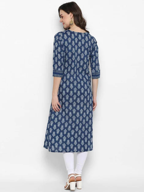 Blue Cotton Block Print Angrakha Kurta