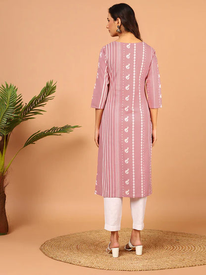 Pastel Pink Cotton Animal Print Straight Kurta