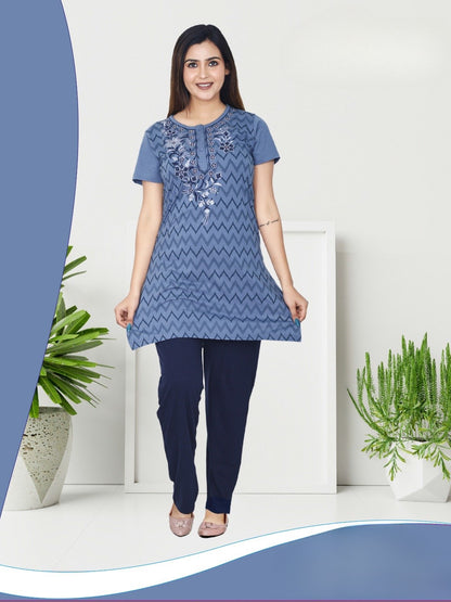 Embroidered Cotton Night Suit