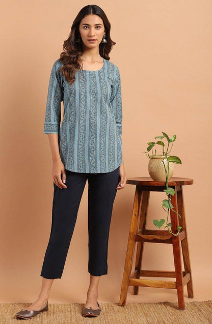 Regular Sleeves Printed Women Blue Top