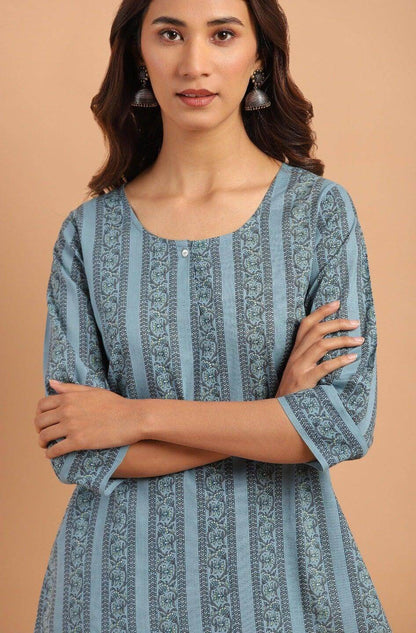 Regular Sleeves Printed Women Blue Top