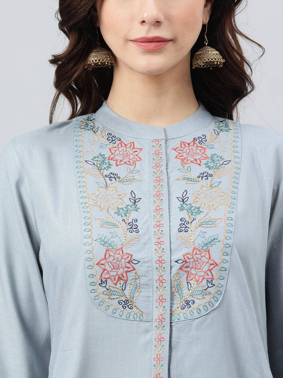 Embroidered Women Blue Top