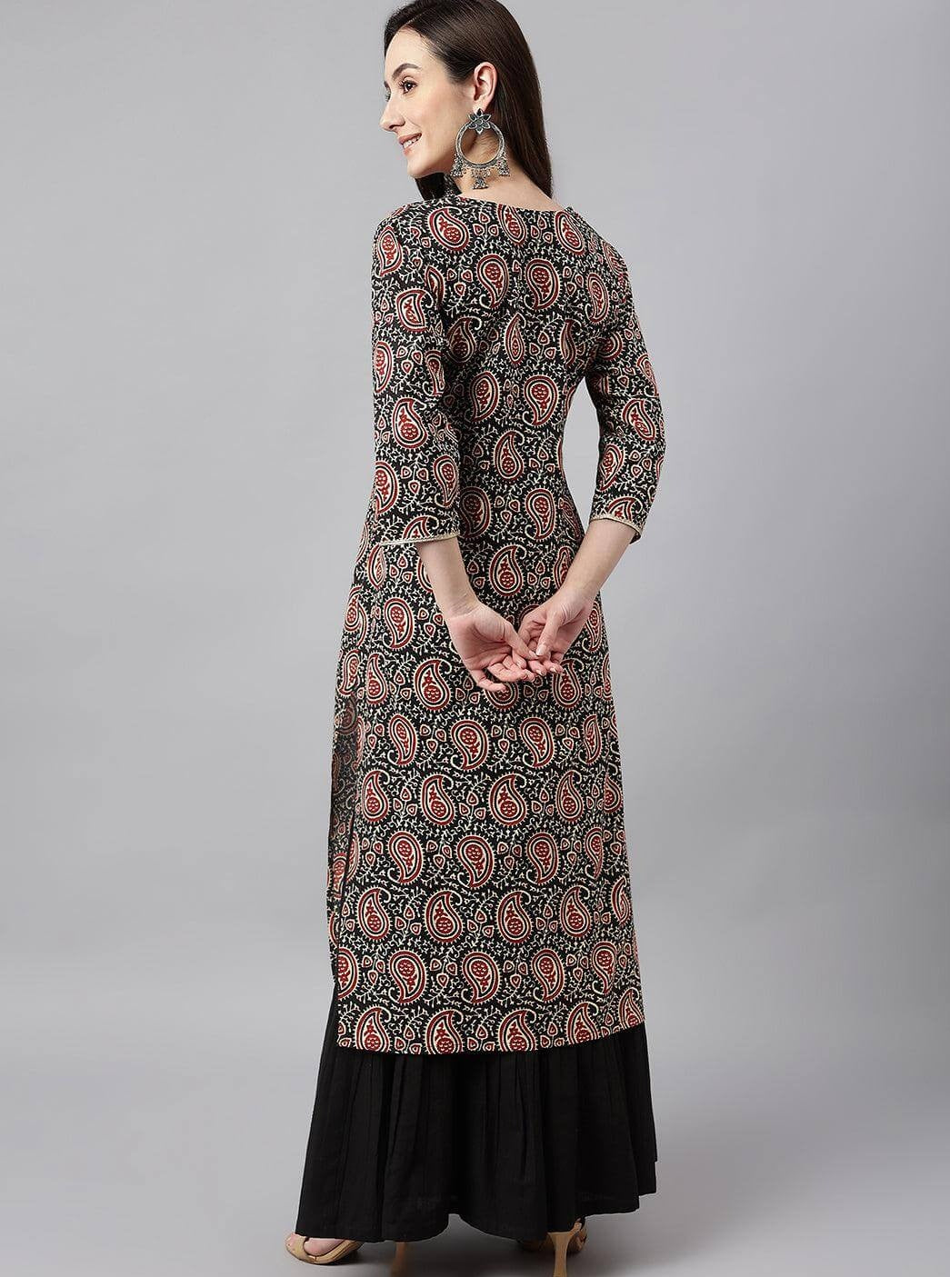 Paisley Printed Gotta Patti Straight Cotton Kurta