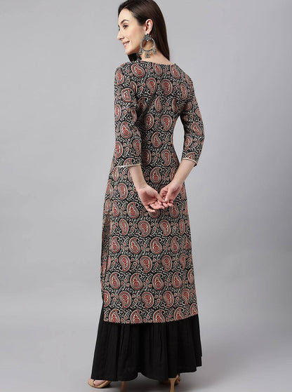 Paisley Printed Gotta Patti Straight Cotton Kurta