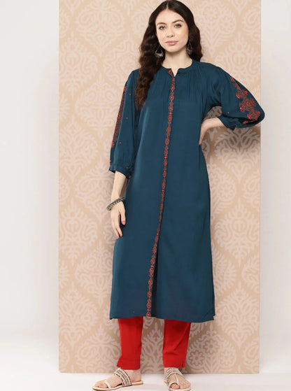 Floral Embroidered Thread Work Kurta