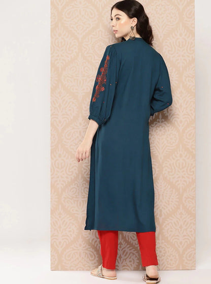 Floral Embroidered Thread Work Kurta