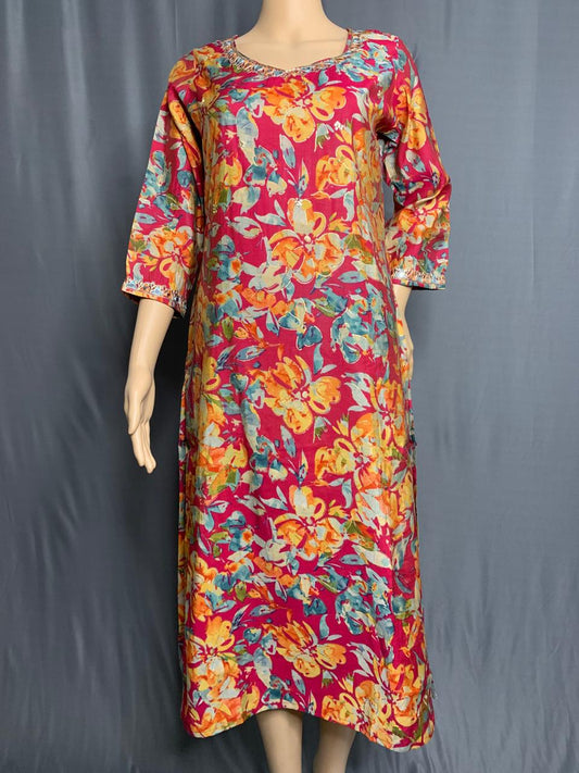 Muslin Silk Kurti with Elegant Embroidery