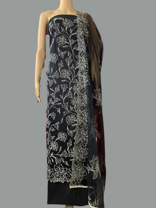 Cotton Silk Unstitched Suit with Organza Dupatta