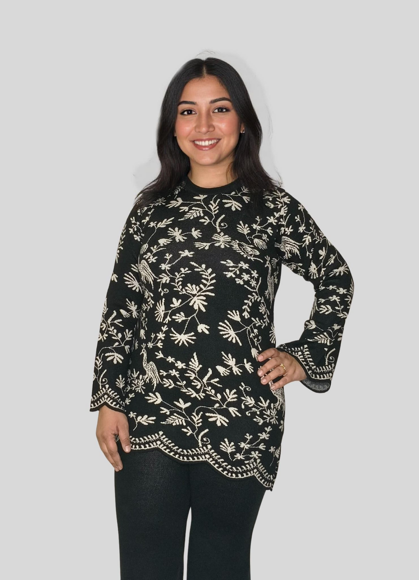 Premium Wool Top & Pants Set with Cutwork Detailing