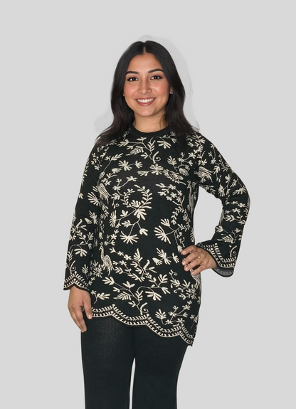 Premium Wool Top & Pants Set with Cutwork Detailing