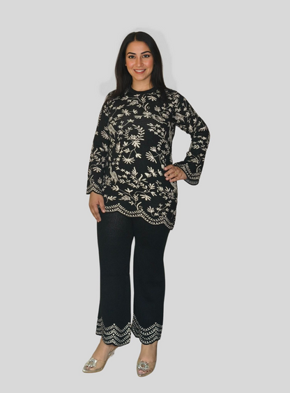 Premium Wool Top & Pants Set with Cutwork Detailing