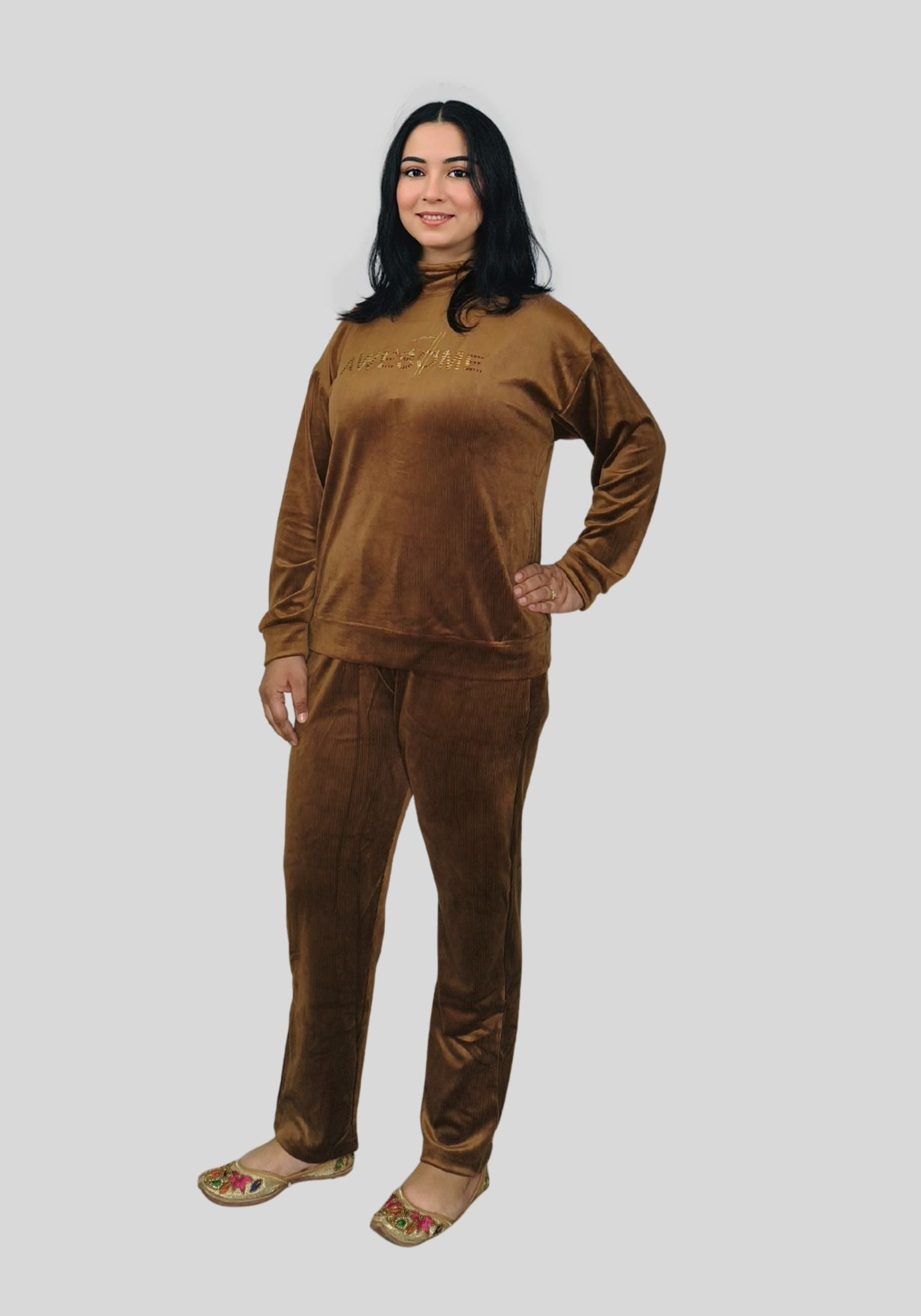 Premium Velvet T-Neck Nightwear Set