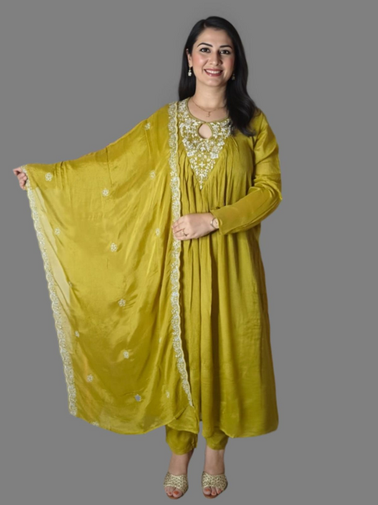 Designer Green Muslin Suit