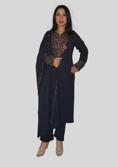 Sophisticated Daffodil Wool Ensemble with Subtle Embroidery