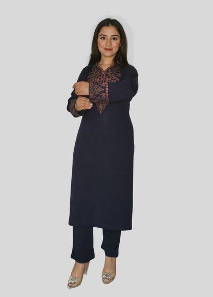 Sophisticated Daffodil Wool Ensemble with Subtle Embroidery