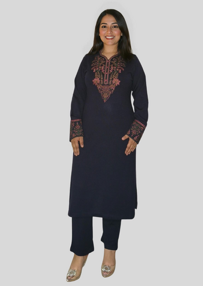 Sophisticated Daffodil Wool Ensemble with Subtle Embroidery